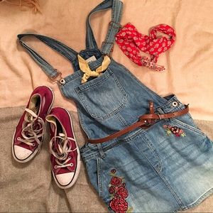 forever 21 embroidered overall dress/pinafore